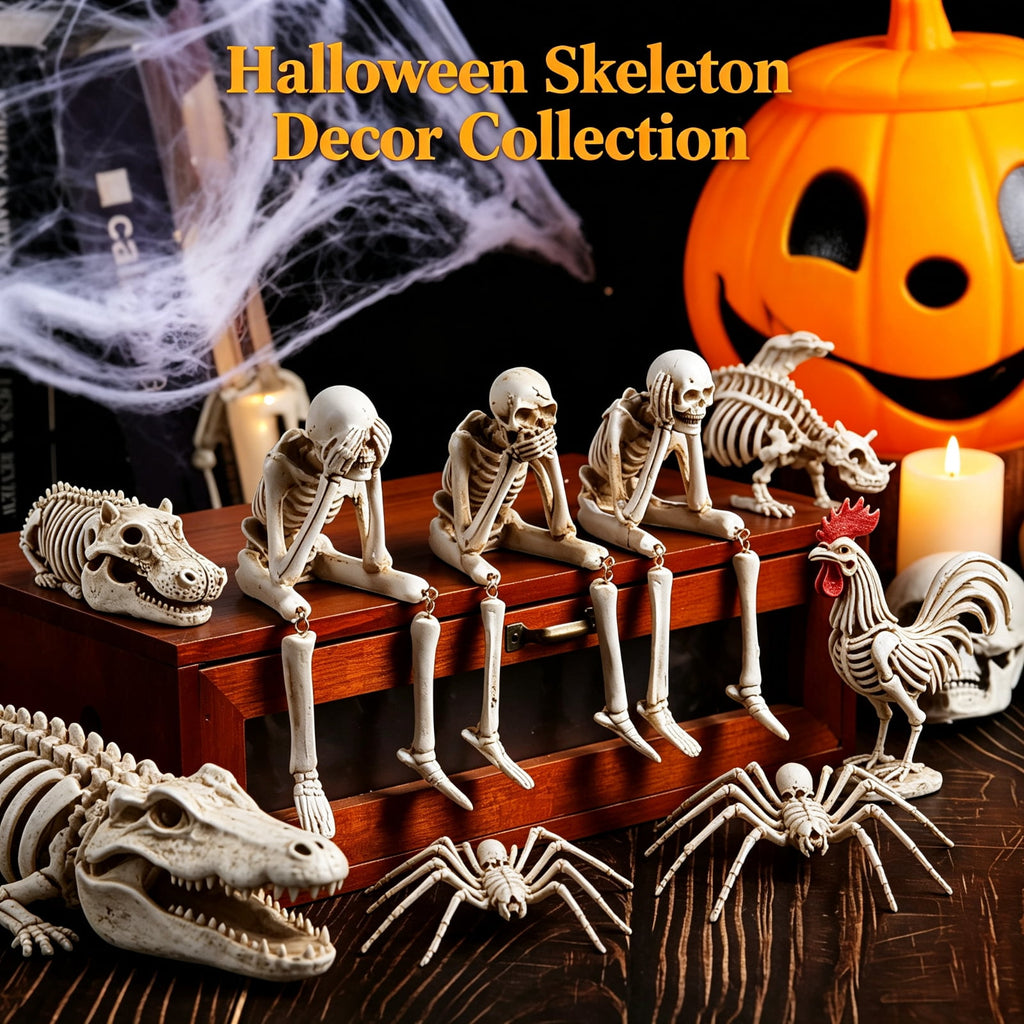 Dmlowu Animal Skeletons Halloween Decorations, 3.5x8" Plastic Halloween Skeleton for Home Decor, Spooky Human Skeleton for Halloween Decorations Outdoor & Infoor