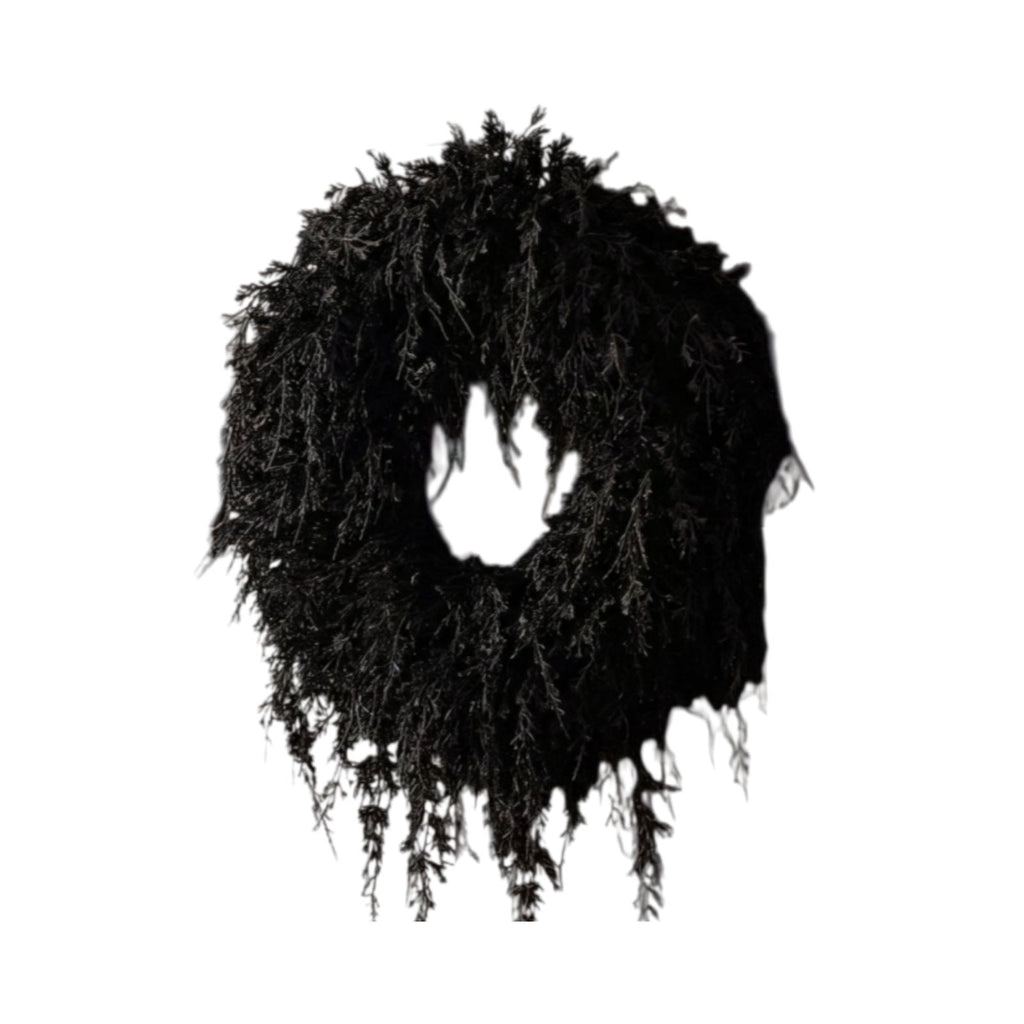 Black Halloween Wreath for Front Door, 16 Inch Twig Wreath with Velvet Bow, Gothic Fall Farmhouse Decorative Wreath for Porch Mantel Entryway Home Decor