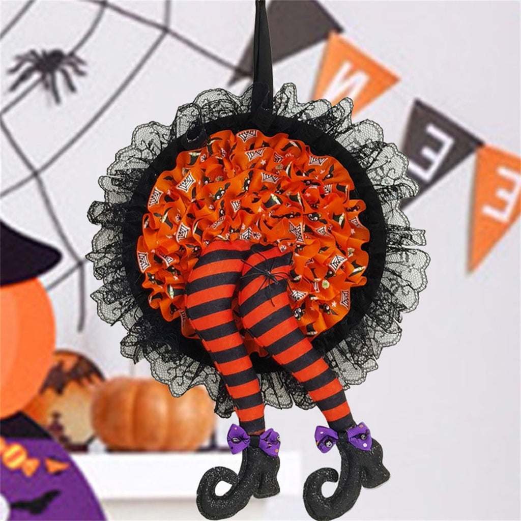 EGNMCR Wreaths for Front Door Witch's Leg Halloween Wreath-Halloween Front Door Decoration Lace Spider Wreath Halloween Decorations - Fall Savings