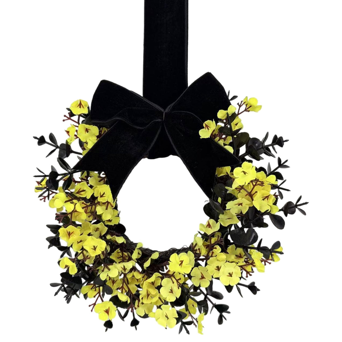 FXMLRLK 1 Pack Halloween Cabinet Wreaths with Ribbon Bows Artificial Flowers Kitchen Wreath for Window Front Door Farmhouse Wall Halloween Decorations, Blue