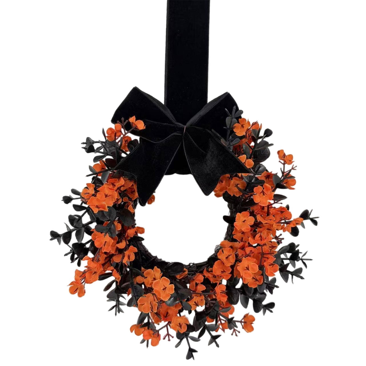 FXMLRLK 1 Pack Halloween Cabinet Wreaths with Ribbon Bows Artificial Flowers Kitchen Wreath for Window Front Door Farmhouse Wall Halloween Decorations, Blue