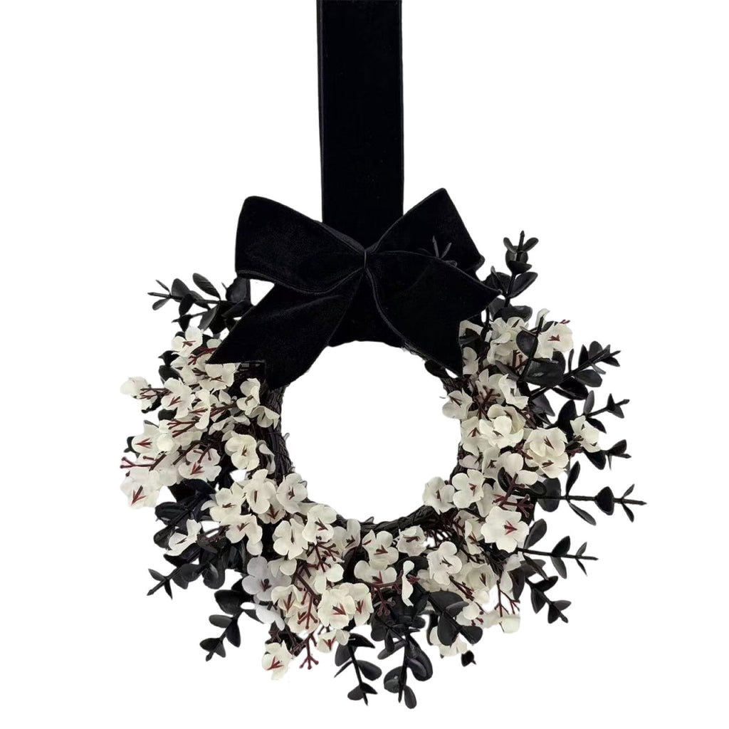 FXMLRLK 1 Pack Halloween Cabinet Wreaths with Ribbon Bows Artificial Flowers Kitchen Wreath for Window Front Door Farmhouse Wall Halloween Decorations, Blue
