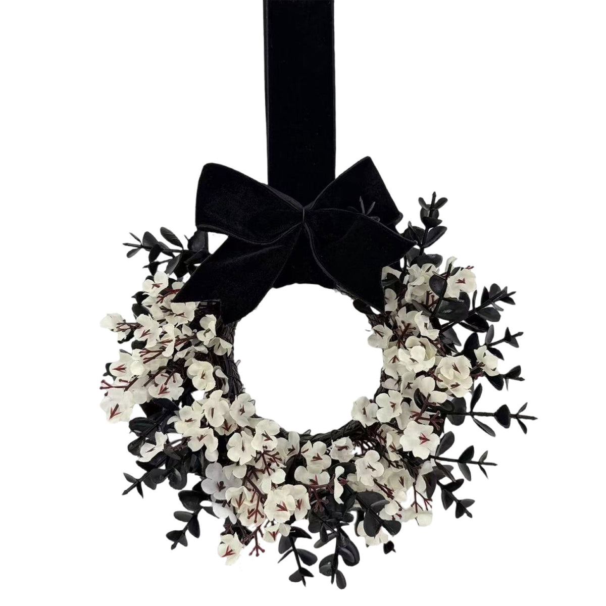 FXMLRLK 1 Pack Halloween Cabinet Wreaths with Ribbon Bows Artificial Flowers Kitchen Wreath for Window Front Door Farmhouse Wall Halloween Decorations, Blue