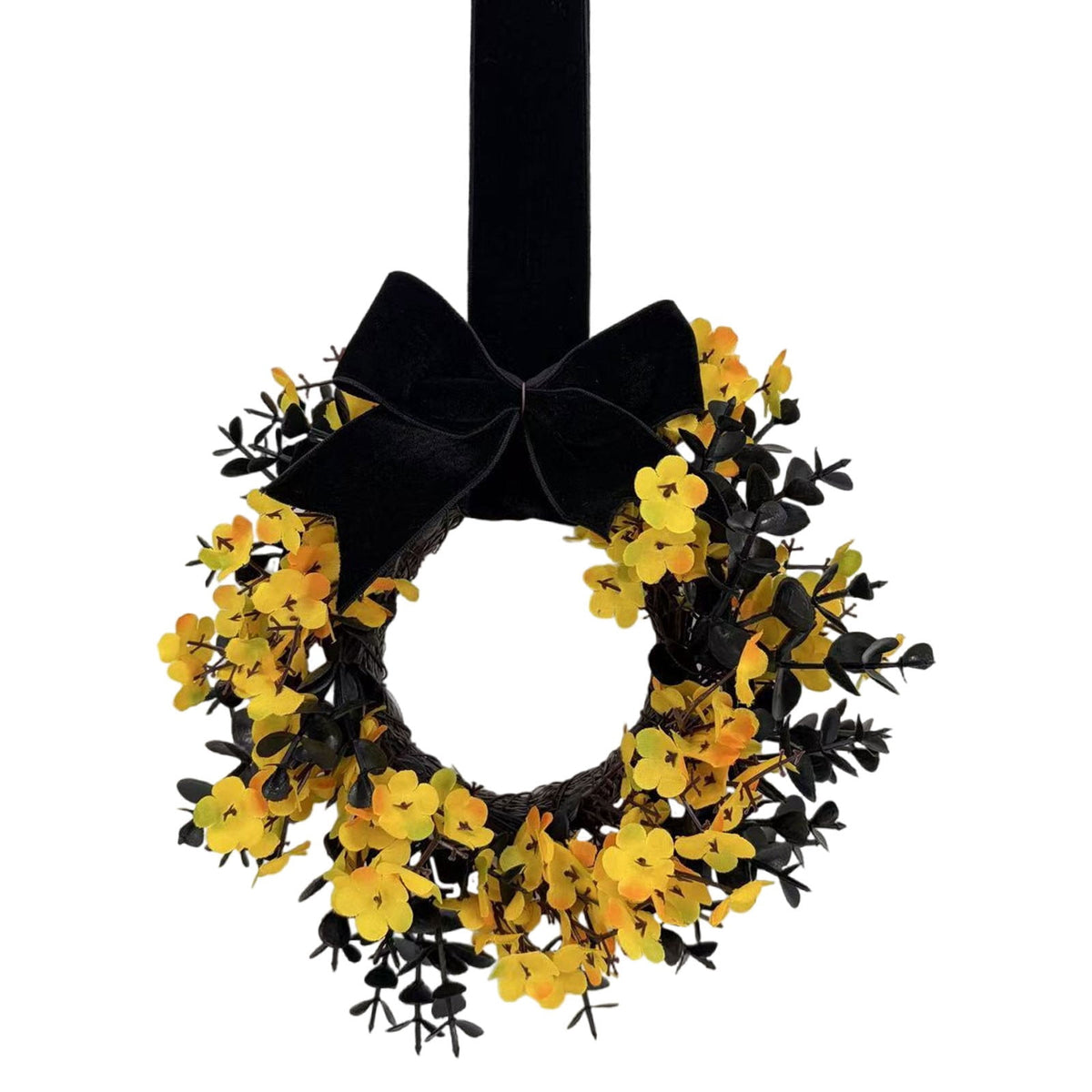 FXMLRLK 1 Pack Halloween Cabinet Wreaths with Ribbon Bows Artificial Flowers Kitchen Wreath for Window Front Door Farmhouse Wall Halloween Decorations, Blue