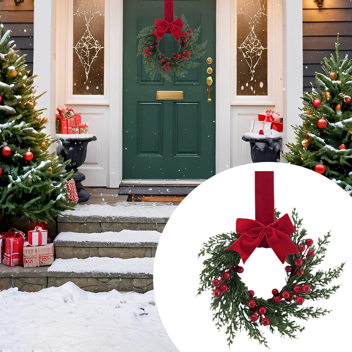 FXMLRLK 1 Pack Halloween Cabinet Wreaths with Ribbon Bows Artificial Flowers Kitchen Wreath for Window Front Door Farmhouse Wall Halloween Decorations, Blue