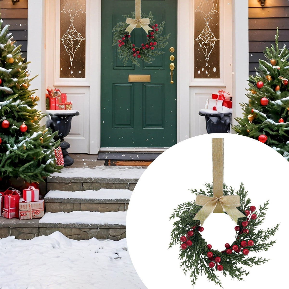 FXMLRLK 1 Pack Halloween Cabinet Wreaths with Ribbon Bows Artificial Flowers Kitchen Wreath for Window Front Door Farmhouse Wall Halloween Decorations, Blue