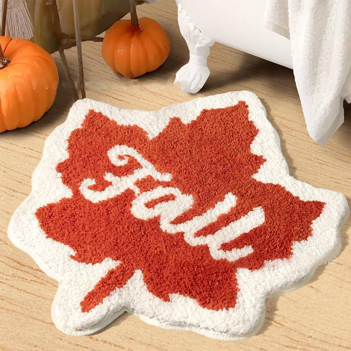 Fall Area Rug Maple Leaf Pumpkin Imitation Wool Mat 27.56x27.56in Polyester Skidproof & Soft for Living Room Bedroom Entryway Fall Doormat by MPOISVA