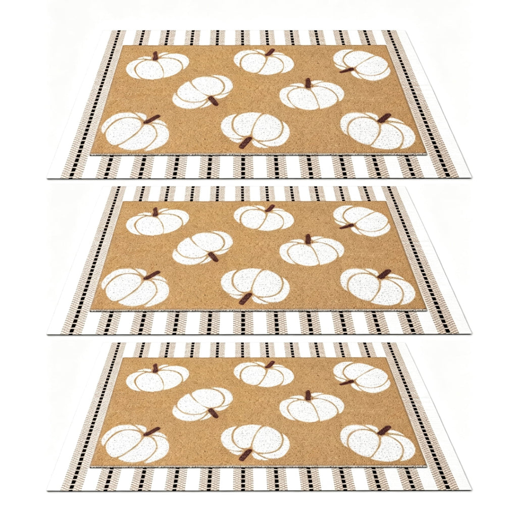 Fall Door Mat, Layered Pumpkin‑Pattern Porch Rug, Non‑Slip Neutral Autumn Welcome Mat, Indoor Outdoor Halloween Thanksgiving Decor
