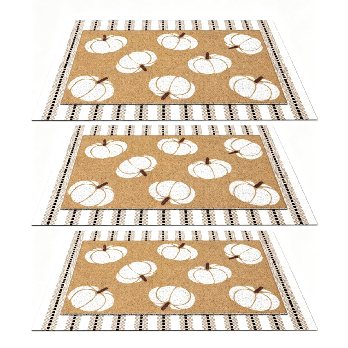 Fall Door Mat, Layered Pumpkin‑Pattern Porch Rug, Non‑Slip Neutral Autumn Welcome Mat, Indoor Outdoor Halloween Thanksgiving Decor