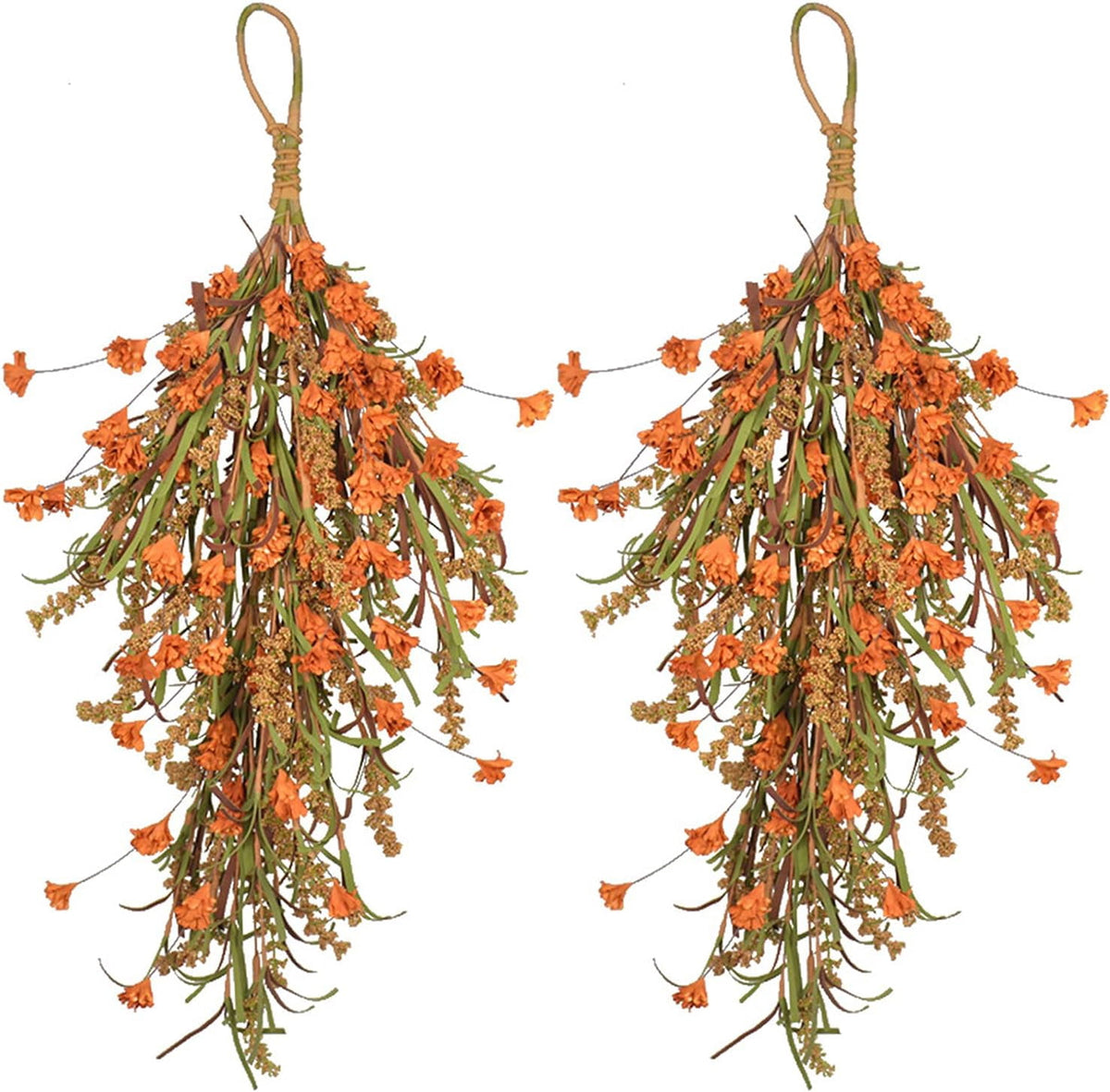 Fall Harvest Teardrop Swag, 25.2In Artificial Fall Wheat Ears Swag, Hanging Simulation Flower Teardrop for Front Door Decor Thanksgiving Christmas Halloween Wall Decor