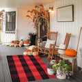 Fall Buffalo Plaid Rug Outdoor Doormat,Hand-Woven Checkered Doormat Layered Entryway Decor, Non-Slip Front Porch Mat Farmhouse Patio Rug, Halloween Thanksgiving Seasonal Outdoor Rug