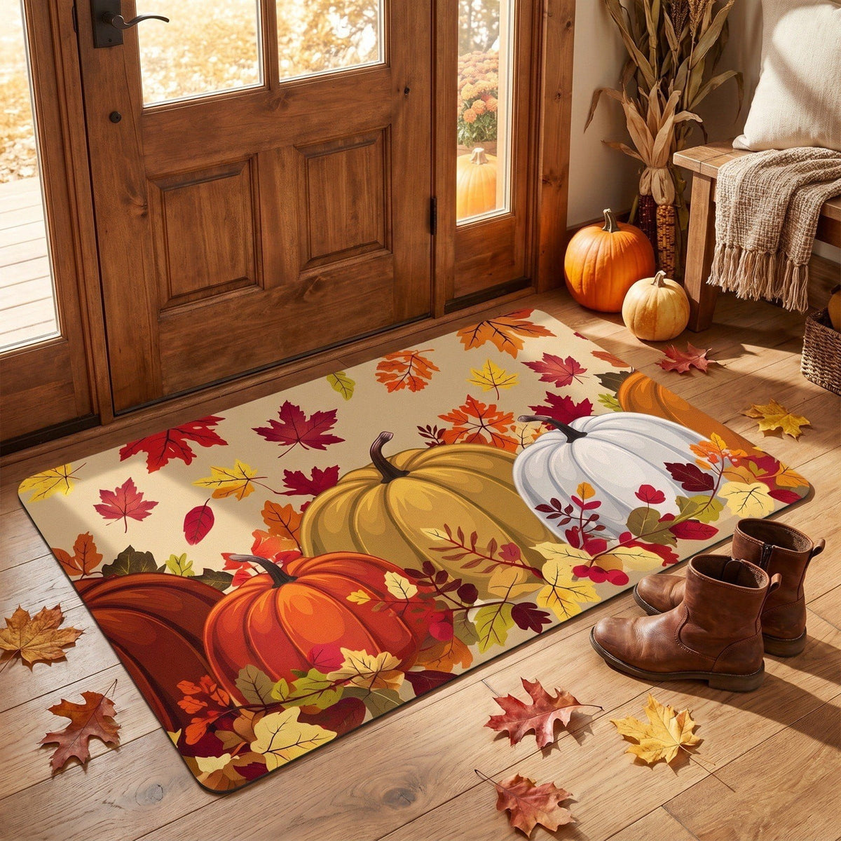 Autumn Door Mat for Entryway, 16x24 Inch, Fall-Themed Floor Doormat for Home Decor, Non-Slip Rug Mat for Living Room, Kitchen, Bedroom, Gifts for Fall Lovers (E)