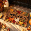 Fall Thanksgiving Welcome Doormat with Pumpkin Maple Leaf Design 15.75 x 23.62 Inch Crystal Velvet Seasonal Rug for Entryway Kitchen Home Decor