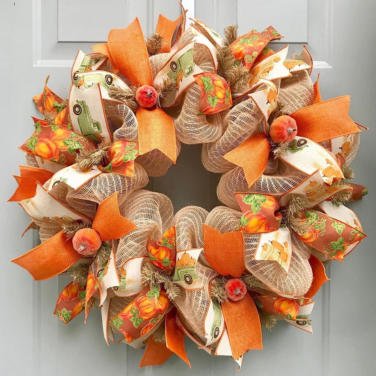 Fall Wreaths for Front Door Outside, 18 Inch Large Autumn Wreath with Pumpkin, Berry, Dahlia, Straw and Bows, Holiday Wreaths for Farmhouse Halloween Thanksgiving Decor, Indoor Outdoor Front Door