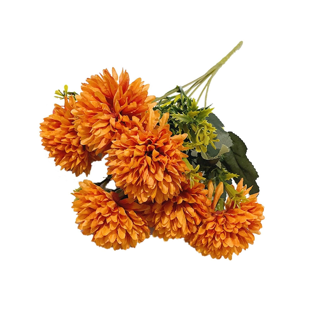 1Pack Faux Fall Mums for Outside Artificial Mums Outdoor Clearance Chrysanthemum Bush Silk - Orange Fall Decorations for Home Fall Wedding Flowers