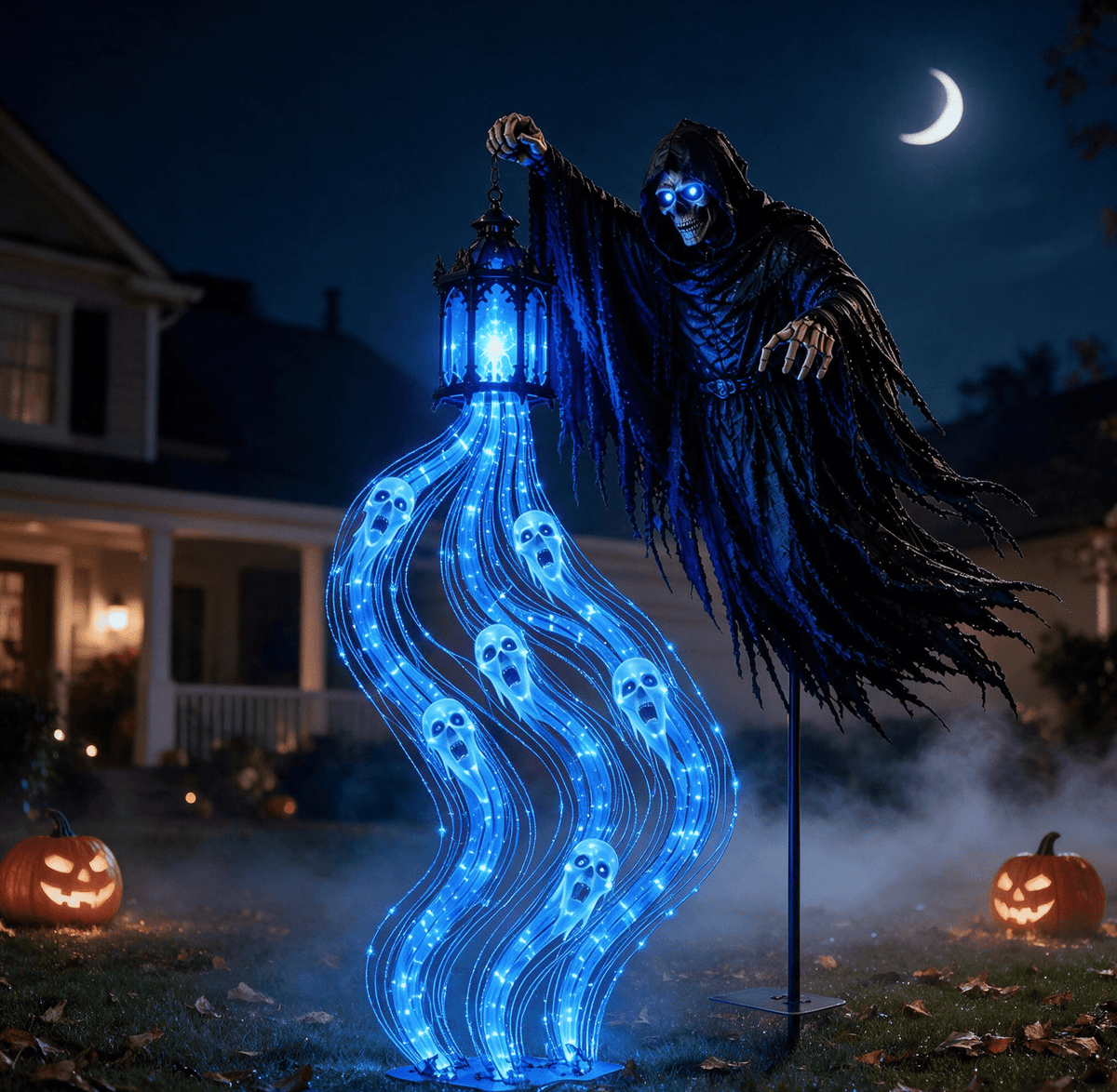 Halloween Witch Cauldron Garden Stake Lights, 2.7Ft LED Color Waterfall-Style Light Flow Flying Witch Garden Stake, Waterproof Weather Resistant Projector Lights for Outdoor Yard, Lawn, Pathway