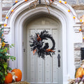 Festisoul 20'' Halloween Wreath for Front Door, Halloween Owl Wreath with Natural Vines and Artificial Roses, Spooky Halloween Props Decoration for Fireplace