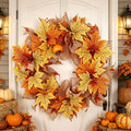 Festival Pumpkin Maple Leaf Artificial Wreath Door Hanging, Halloween Wreath