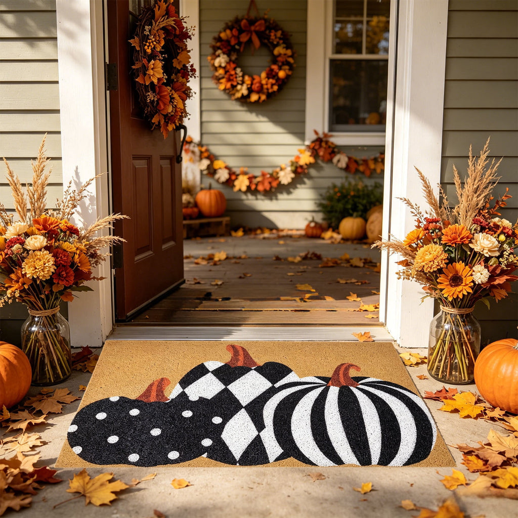 Fllostpr Halloween Pumpkin & Crow Welcome Doormat for Front Door, Non-Slip Vintage Brown Coir Floor Mat for Outdoor Porch Entryway Decor,16x24 Inch
