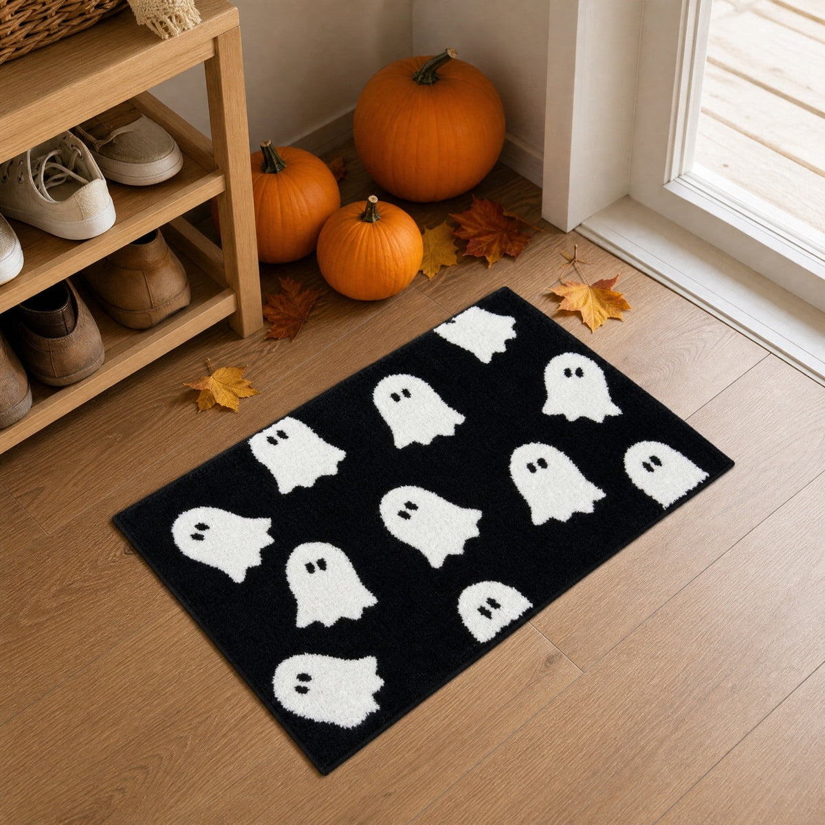Fllostpr Halloween Pumpkin & Crow Welcome Doormat for Front Door, Non-Slip Vintage Brown Coir Floor Mat for Outdoor Porch Entryway Decor,16x24 Inch