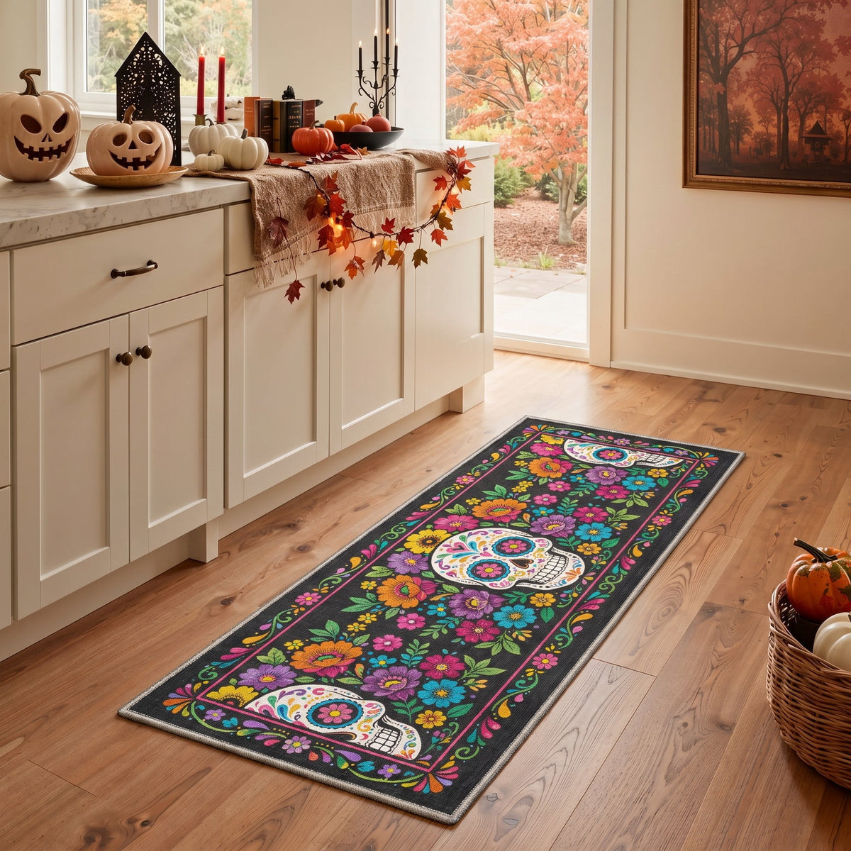 GENIMO 2'x3' Halloween Doormat, Washable Non Slip Soft Whimsical Cat Outdoor Door Mat for Front Door Covered Porch Patio Entryway, Vintage Black