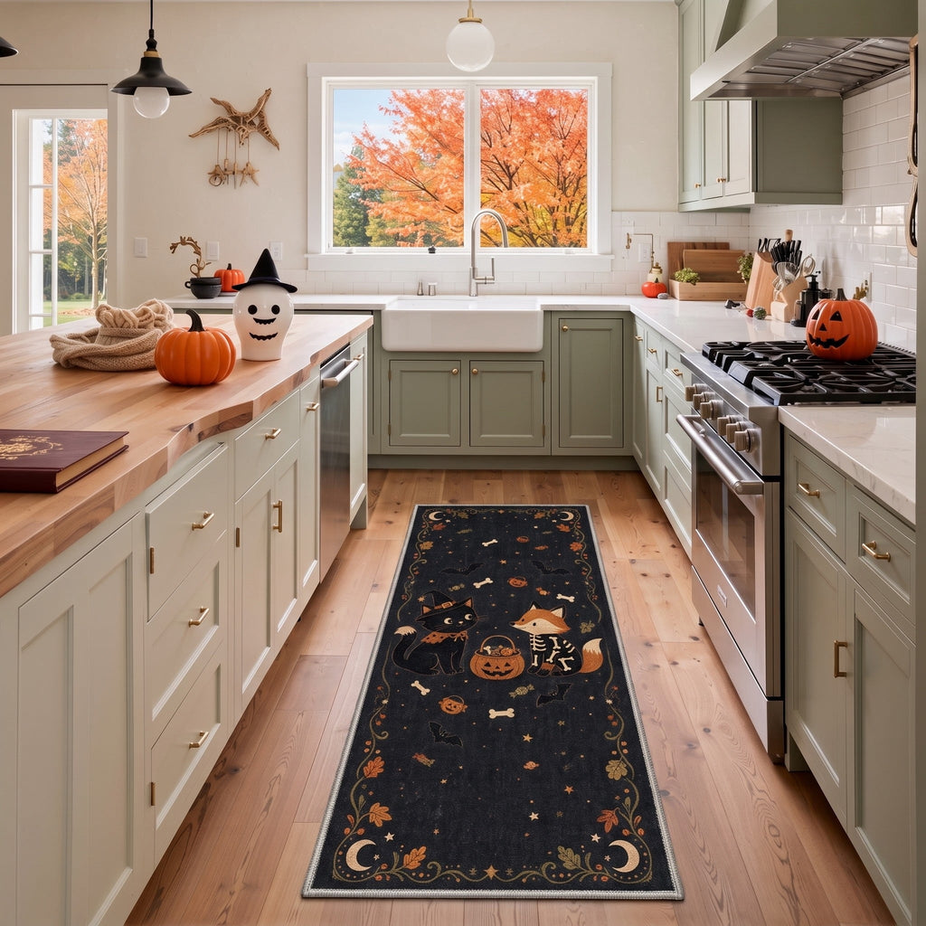 GENIMO 5'x7' Halloween Area Rug for Living Room, Washable Non Slip Soft Vintage Pumpkin Indoor Rug for Bedroom Dining Room Home Office, Antique Moss