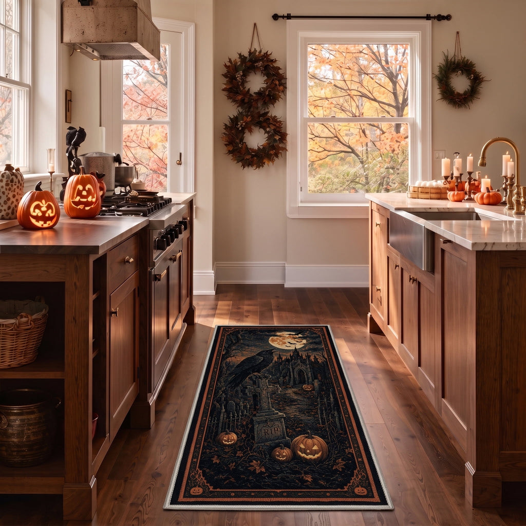 GENIMO 2'x3' Halloween Doormat, Washable Non Slip Soft Farmhouse Pumpkin Outdoor Door Mat for Front Door Covered Porch Patio Entryway, Smoky Amber