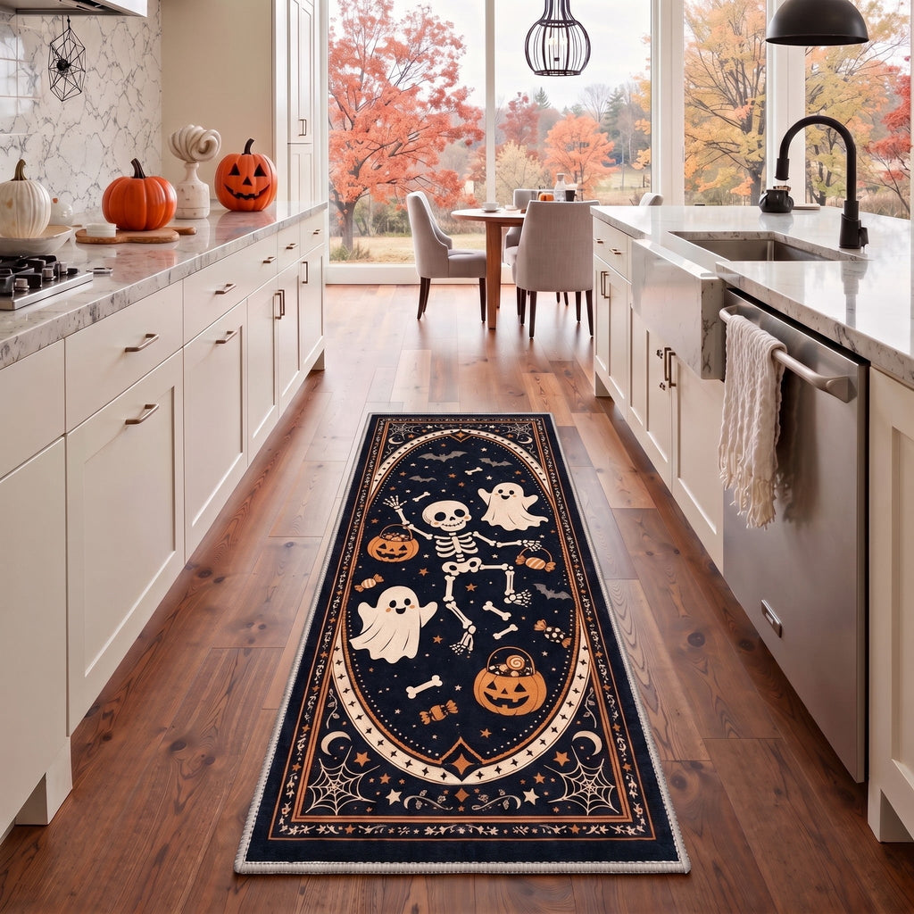 GENIMO 2'x3' Halloween Doormat, Washable Non Slip Soft Gothic Castle Outdoor Door Mat for Front Door Covered Porch Patio Entryway, Antique Gold