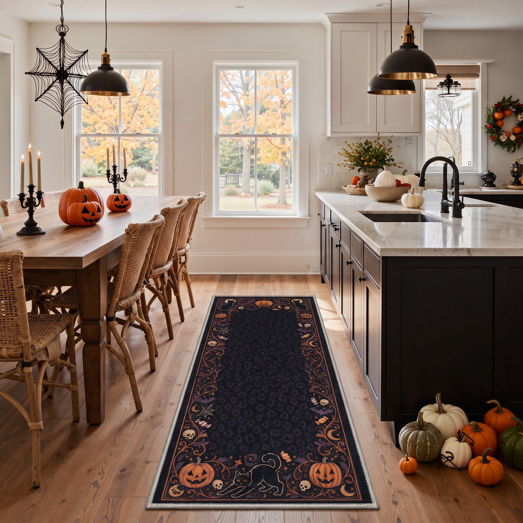 GENIMO 5'x7' Halloween Area Rug for Living Room, Washable Non Slip Soft Vintage Pumpkin Indoor Rug for Bedroom Dining Room Home Office, Antique Moss