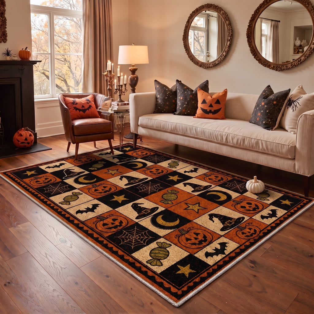 GENIMO 2'x3' Halloween Doormat, Washable Non Slip Soft Gothic Castle Outdoor Door Mat for Front Door Covered Porch Patio Entryway, Antique Gold