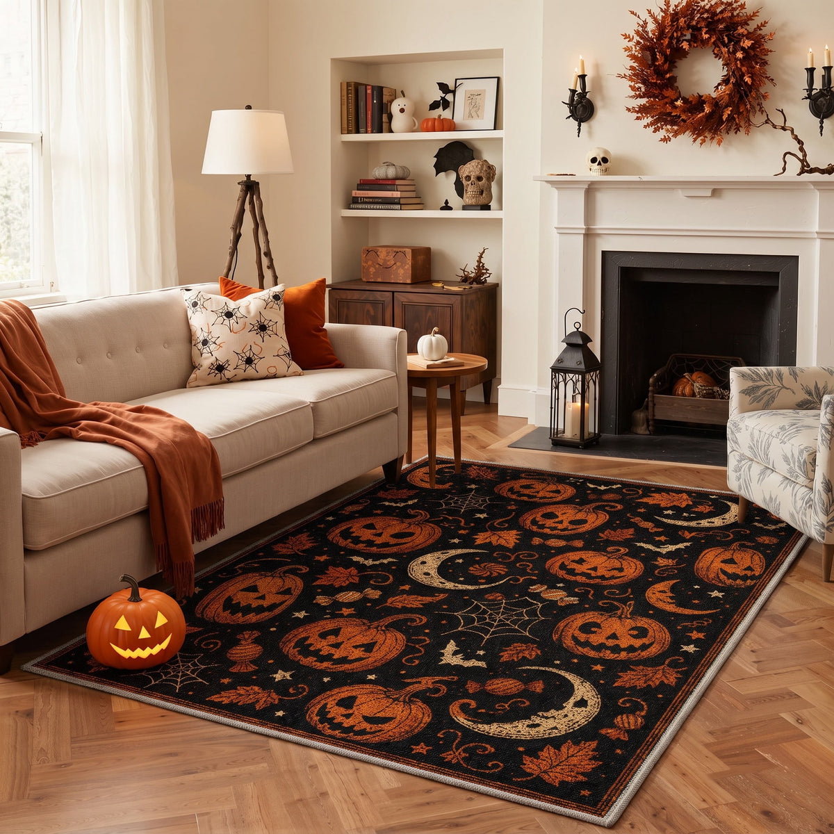 GENIMO 2'x3' Halloween Doormat, Washable Non Slip Soft Gothic Castle Outdoor Door Mat for Front Door Covered Porch Patio Entryway, Antique Gold