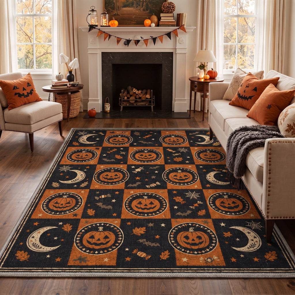 GENIMO 2'x3' Halloween Doormat, Washable Non Slip Soft Vintage Witch Outdoor Door Mat for Front Door Covered Porch Patio Entryway, Burnt Amber