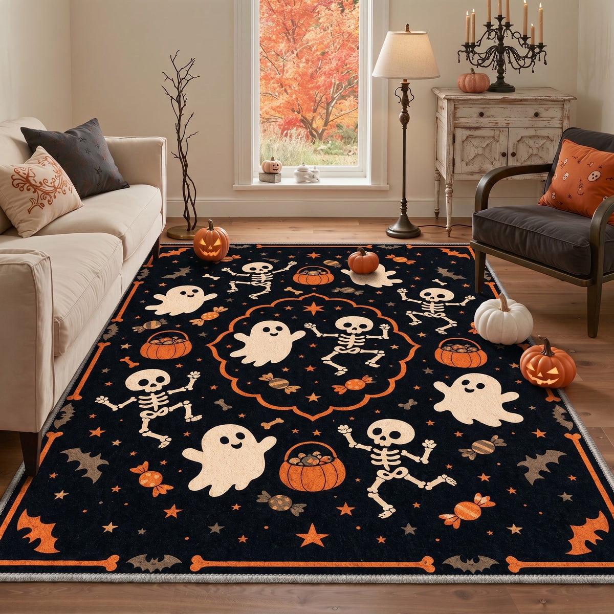 GENIMO 2'x3' Halloween Doormat, Washable Non Slip Soft Gothic Castle Outdoor Door Mat for Front Door Covered Porch Patio Entryway, Antique Gold