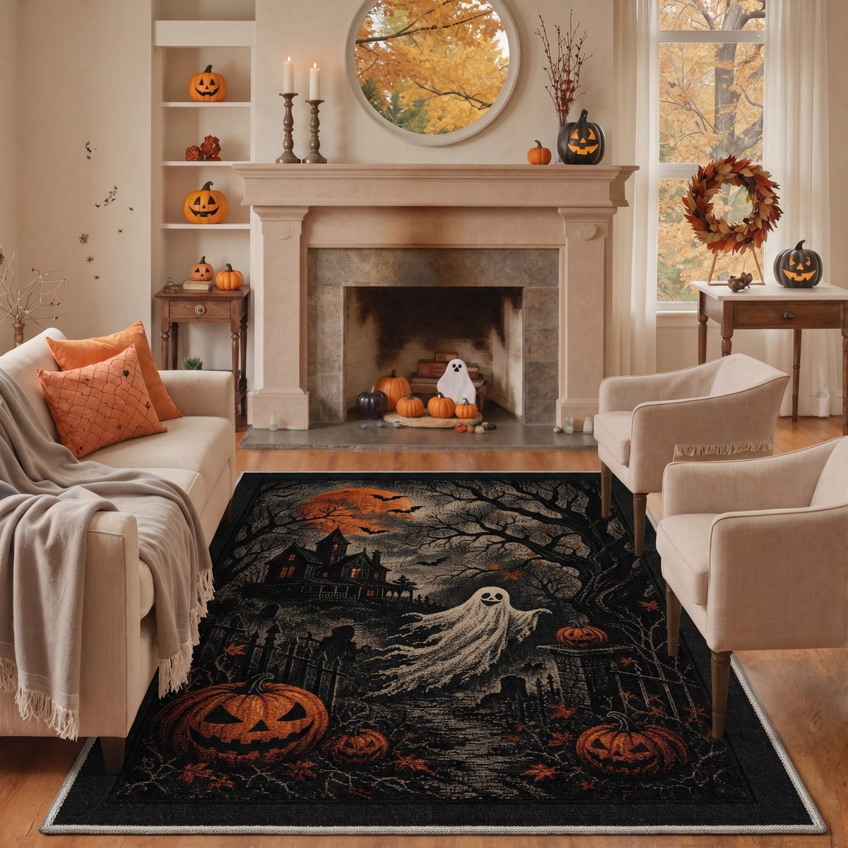 GENIMO 2'x3' Halloween Doormat, Washable Non Slip Soft Whimsical Cat Outdoor Door Mat for Front Door Covered Porch Patio Entryway, Vintage Black