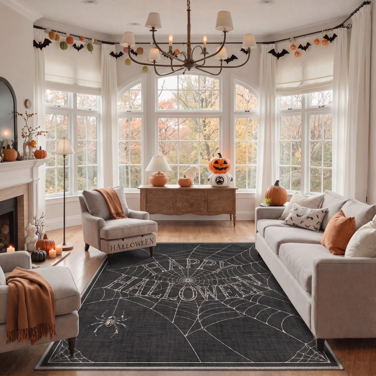 GENIMO 2'x3' Halloween Doormat, Washable Non Slip Soft Whimsical Cat Outdoor Door Mat for Front Door Covered Porch Patio Entryway, Vintage Black