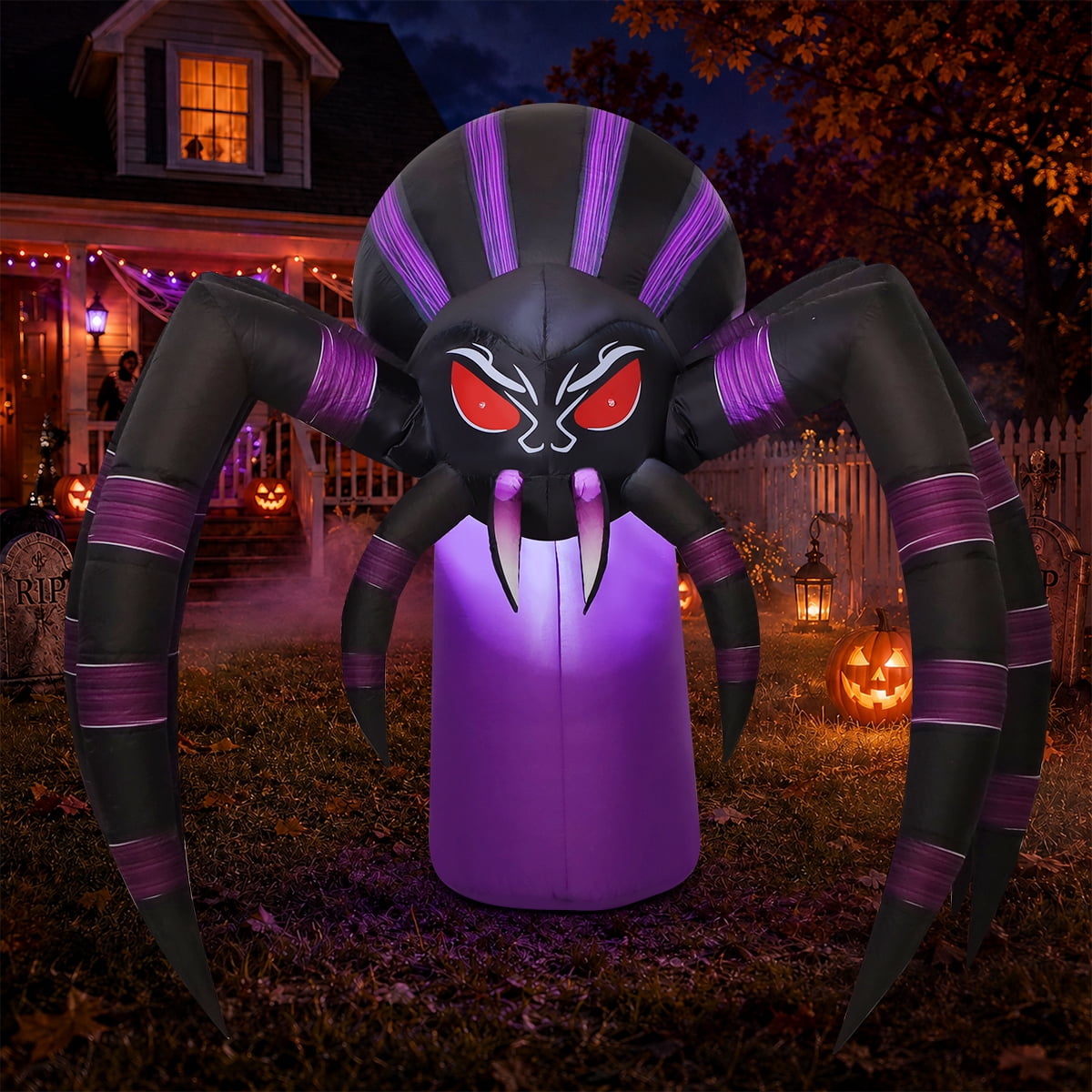 GOOSH Halloween Inflatable 7 FT Spooky Inflatable Halloween Spider, Giant Blow Up Spider with Built-in LED Lights, Outdoor Inflatable Halloween Decorations for Halloween Holiday Party