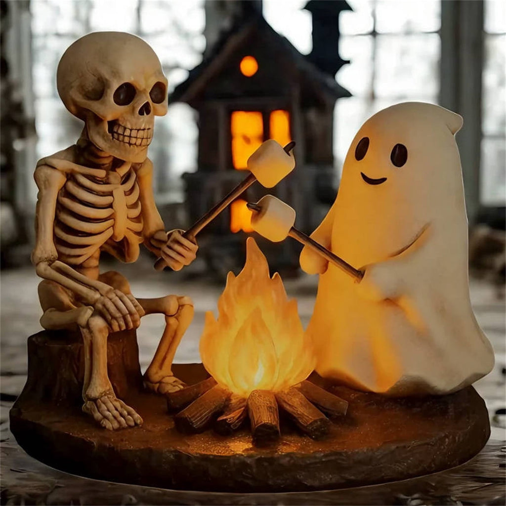 Gifts Under $20 Ghost Campfire Night Light, Flickering Flame Nightlight, Halloween 3D Cute Spooky Marshmallow Ghost Decoration for Bedroom, Spooky Season Home Halloween Decor for Ki*ds Adults