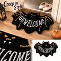 Gothic Halloween Bat Shaped Bath Mat, 23.6 x 15.7 in Unwelcome Pattern, Thick Decorative Entryway Floor Rug