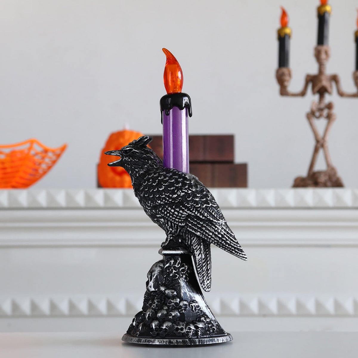 Gothic Mysterious Raven Lamp Light Sculpture, Resin Halloween Moonlight Luminous Crow Bird Led for Home Decor Gift, Bedroom Bedside, Living Room