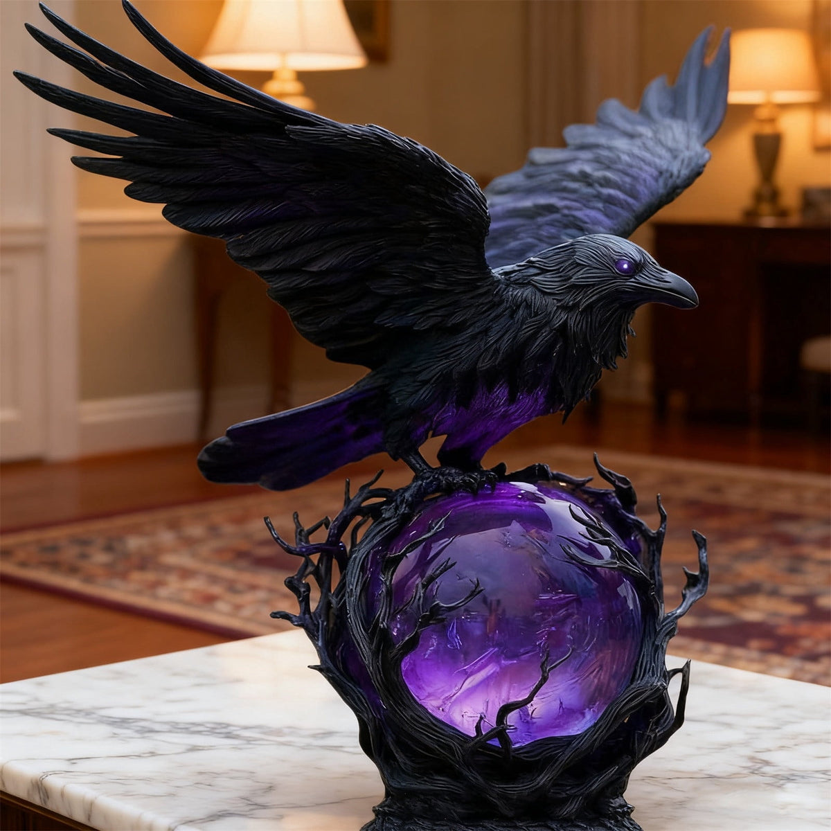 Gothic Mysterious Raven Lamp Light Sculpture, Resin Halloween Moonlight Luminous Crow Bird Led for Home Decor Gift, Bedroom Bedside, Living Room