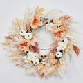 HELLONE 22 Inch Halloween Wreath for Front Door, Halloween Skull Wreath with Lights White Pumpkins Roses, Halloween Decorations Fall Maple Leaves Wreath for Porch Window Indoor Outdoor Decor