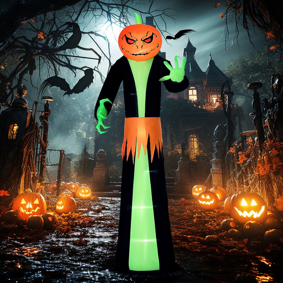 HOMCOM Halloween Inflatable Pumpkin with LED Lights for Garden Indoor Outdoor