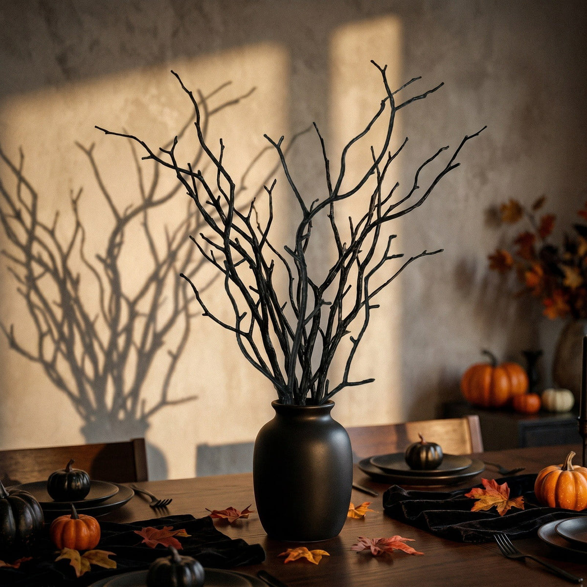 Halloween Artificial Branches, 10Pcs Black Bare Twigs Vase Fillers for Spooky Home Decor, Plastic Decorative Stems for Mantel Table Centerpiece, Creepy Indoor Outdoor Halloween Accents