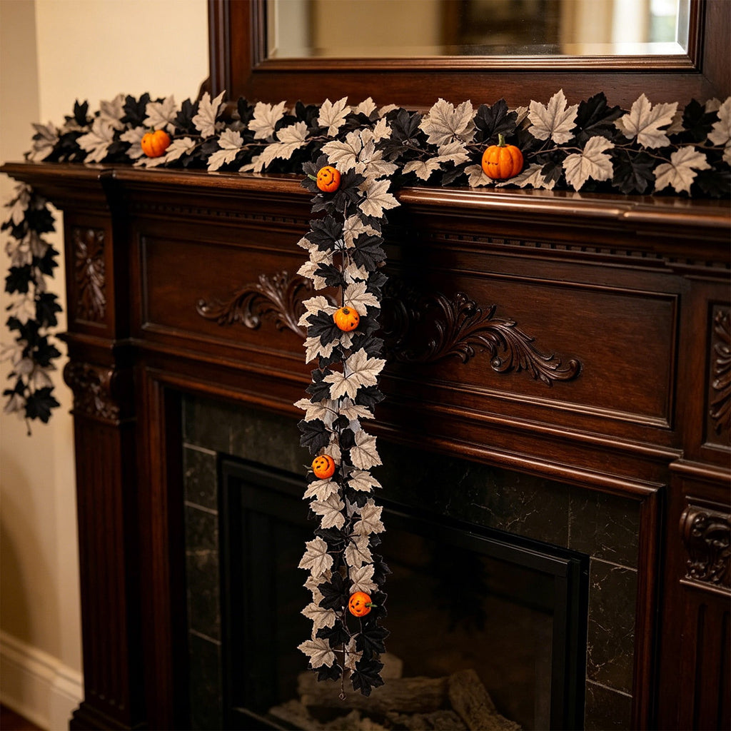 WKSCLPAI Halloween Maple Leaf Garland, Fall Vine Wreaths for Autumn Festivities Decor,Seasonal Garlands for Home,Halloween & Fall Decorations