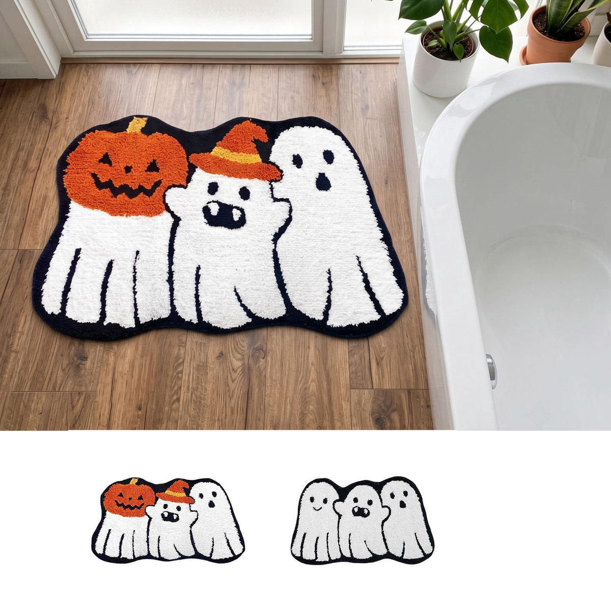 Halloween Bath Mat Ghost Multicolor Irregular Mat 27.56x17.72in Polyester Skidproof & Absorbent for Bathroom Entryway Living Room Halloween Door Mat by MPOISVA