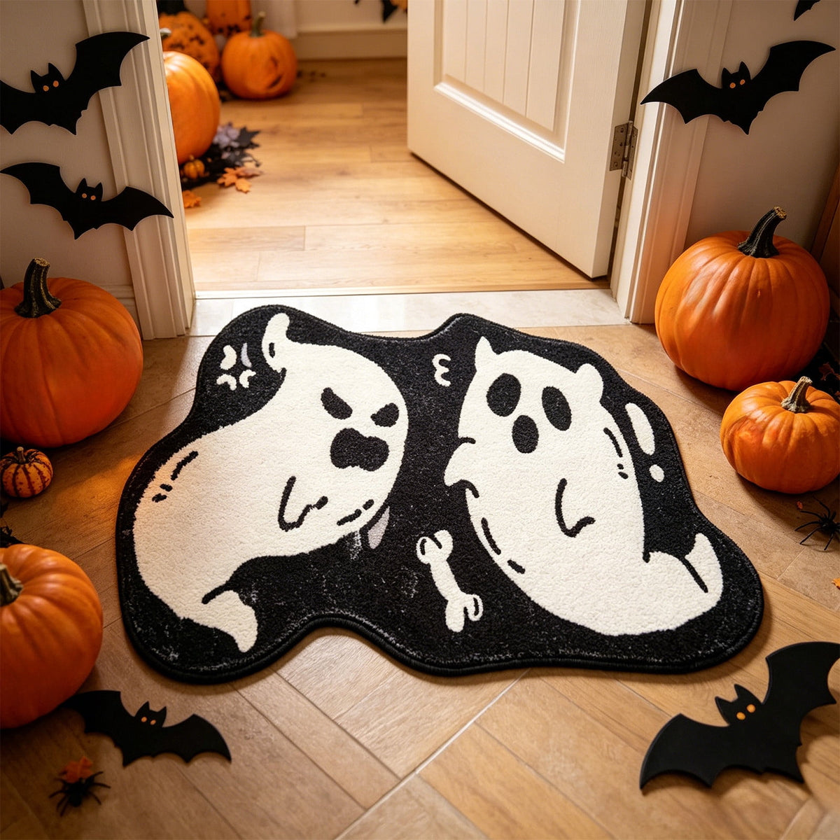 Halloween Decor White Ghost Rug 24x16 inches, Handmade Tufted Fluffy Aesthetic Area Rugs, Cute Soft Cool Non Slip Floor Carpet Bath mat, Living Room, Bathroom, playroom, Kitchen