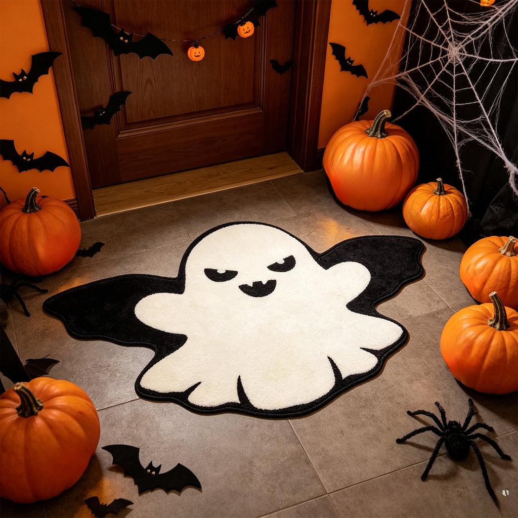 Halloween Decor White Ghost Rug 24x16 inches, Handmade Tufted Fluffy Aesthetic Area Rugs, Cute Soft Cool Non Slip Floor Carpet Bath mat, Living Room, Bathroom, playroom, Kitchen