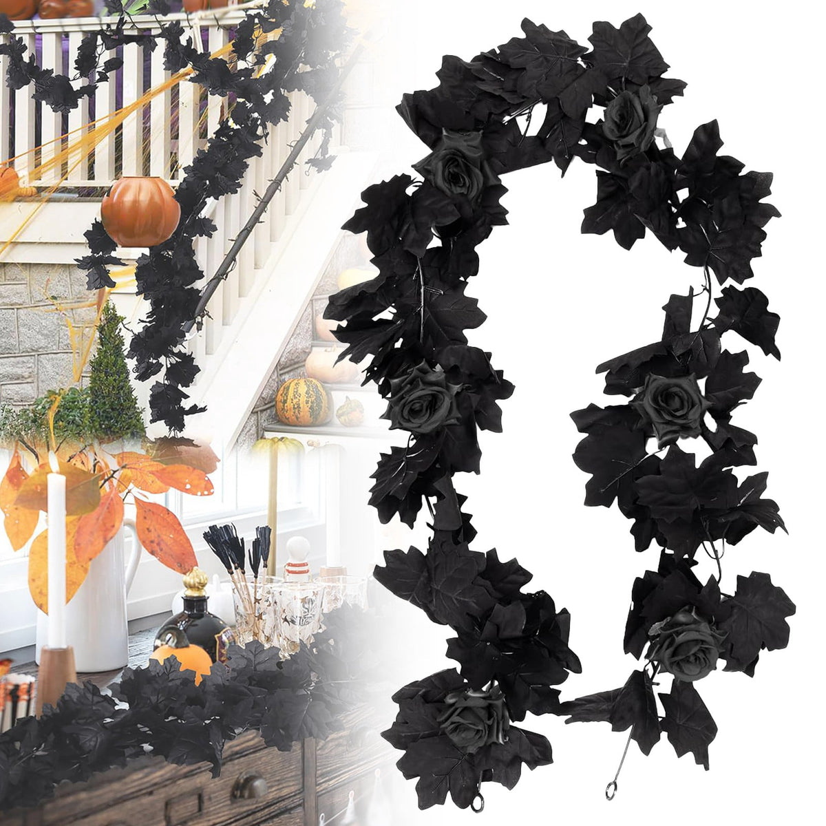 Halloween Black Rattan Decoration Wreath, A Wreath Indoor Wreath(Plastic, One Size)