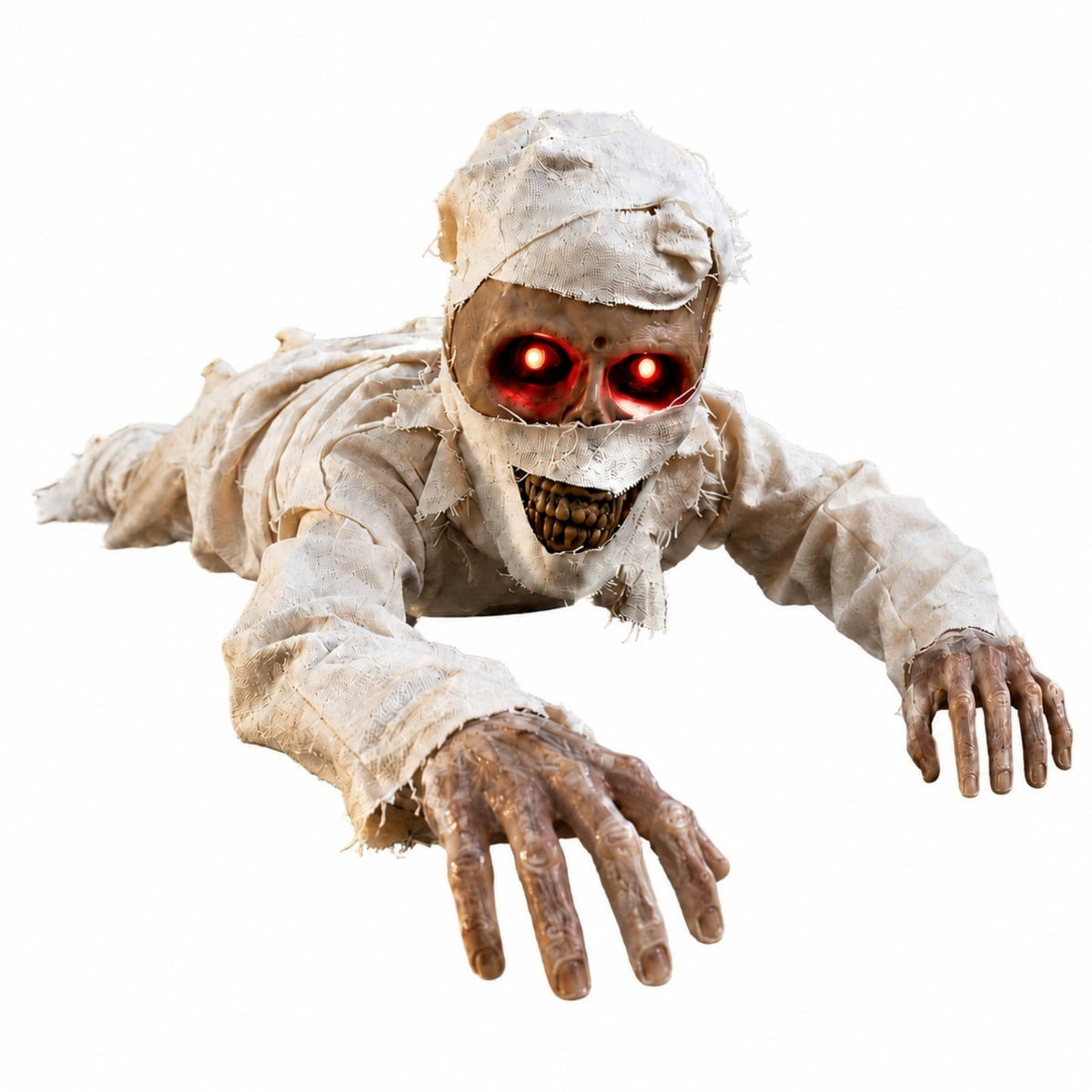 Halloween Crawling Mummy Prop, Voice Activated Animated Mummy Decoration with Red Glowing Eyes and Scary Sounds for Haunted House Yard Party Decor