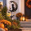 Halloween Crescent Moon Pumpkin Solar Stake Light, Star Hollow Cutout Ground Lamp, Anti Rust Halloween Decorations Party for Yard Walkway black